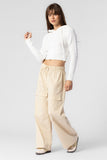 Beige Botany Cropped Knit Hoodie Style A2545J in Off White;women's cropped knit hoodie; 