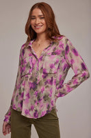 Bella Dahl Clothing Full Button Down Hipster Shirt Style B4478-F22-304 in Floral Camo;Sheer Floral Button Down Blouse;Bella Dahl Hipster Shirt;The Perfect Blouse;Feminine Blouse;Elegant Blouse;Sophisticated Style; 