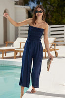 Bella Dahl Clothing Linen Smocked Strapless Jumpsuit Style B6188-331-301 in Summer Night;Bella Dahl Blue Strapless Jumpsuit; 