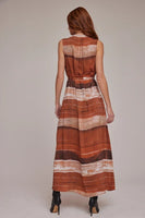 Bella Dahl Clothing Sleeveless Pleat Front Maxi Dress Style B6074-F21-304 in Rust Stripes; 