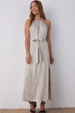 Bella Dahl Clothing Smocked Waist Halter Midi Dress Style B6704-C01-302 SIVRY In Sandy Ivory;Halter Midi Dress;Smocked Waist Dress; 