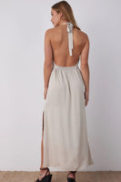 Bella Dahl Clothing Smocked Waist Halter Midi Dress Style B6704-C01-302 SIVRY In Sandy Ivory;Halter Midi Dress;Smocked Waist Dress; 