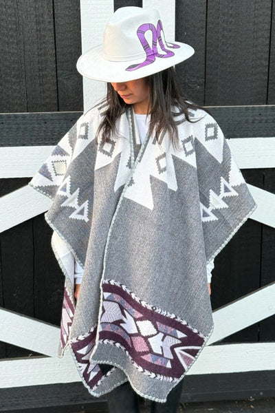 Bella Soul Clothing Pacha Reversible Poncho; Aztec Patterned Reversible Poncho; Reversible Fall Poncho