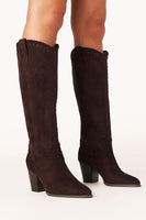 Billini Finley Boot in Chocolate Suede;suede cowgirl style boot;fall suede boot;brown suede to the knee boot; 