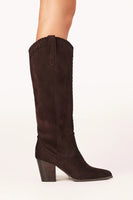 Billini Finley Boot in Chocolate Suede;suede cowgirl style boot;fall suede boot;brown suede to the knee boot; 