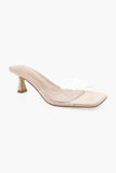Billini Shoes Topaz Heel Mule in Nude Patent and Clear; Clear Tow Strap Heel