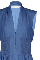 Bishop and Young Skye Zip Front Dress Style KFDW3108 in Blue Tencel; Smocked Waist Zip Front Midi Dress