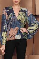Bl^nk London Clothing Style 38093 Multi;exotic leaf printed top;Bl^nk London V-Neck Top