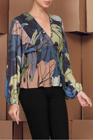 Bl^nk London Clothing Style 38093 Multi;exotic leaf printed top;Bl^nk London V-Neck Top