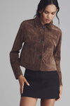 Blank NYC Black Coffee Crop Suede Jacket Style 73K-5520 BAC in Black Coffee;Cropped Suede Jacket;Brown Suede Jacket; 