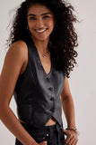 Blank NYC Business Deal Waist Coat STyle 09EV6808 in Black;Women's Faux LEather Waist Coat; 