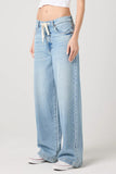 Blank NYC Clothing Feeling Good Jean Style 03GA3674 CFA in the color feeling good. women's light wash, low rise 100% cotton, baggy fit spring summer denim jean with drawstring.