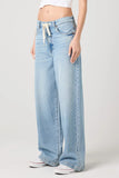 Blank NYC Clothing Feeling Good Jean Style 03GA3674 CFA in the color feeling good. women's light wash, low rise 100% cotton, baggy fit spring summer denim jean with drawstring.