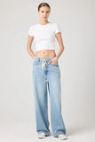 Blank NYC Clothing Feeling Good Jean Style 03GA3674 CFA in the color feeling good. women's light wash, low rise 100% cotton, baggy fit spring summer denim jean with drawstring.