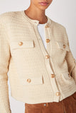 Blank NYC Clothing Slow Start Jacket Style 12JP4570 SXK; Cream With Gold Buttons Crew Neck Sweater Jacket Gold Button Spring Cardigan