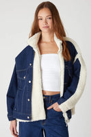 Blank NYC Feeling Frosty Trucker Style 03WK5985 FOB in color feeling freosty;Faux Sherpa and Denim Oversized Trucker Jacket;BlankNYC Sherpa and Denim Jacket;FAll Jacket; 