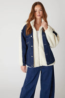 Blank NYC Feeling Frosty Trucker Style 03WK5985 FOB in color feeling freosty;Faux Sherpa and Denim Oversized Trucker Jacket;BlankNYC Sherpa and Denim Jacket;FAll Jacket; 