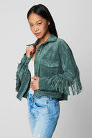 Blank NYC Olive Branch Jacket Style 62EG5628 OLK in Olive Branch;Suede Fringe Jacket;Faux Suede Fringe Jacket;Blank NYC Fringe Jacket; 