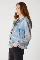 Blank NYC Together Again Jacket Style 57CH5242 TGA in the Color Together Again;Layered Denim and Hoodie Jacket; 