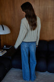 By Together Clothing Apres Polo Sweater Style W2167 in Taupe with Blue; Taupe With Blue Contrast Wide Rib Polo Style Fall Sweater