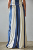 By Together Clothing Havana Pants Style L9564B in Navy Cream. Women's viscose blend, navy and white vertical stripe flowy wide leg pant