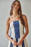 By Together Clothing Havana Tube Top style L9564T in Navy Cream. Knit Viscose Spandex Striped Strapless Tube Top with Inner Bra Top; 