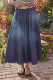 By Together Clothing Leon Midi Skirt Style L9503 in Navy;100% Cotton Elastic waist, faux tie navy blue spring summer midi skirt; 