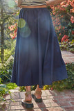 By Together Clothing Leon Midi Skirt Style L9503 in Navy;100% Cotton Elastic waist, faux tie navy blue spring summer midi skirt.