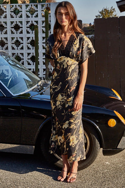 By Together Clothing Maelys Floral Maxi STyle L9119 in Black Multi;Fall Guest of Dress; 
