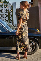 By Together Clothing Maelys Floral Maxi STyle L9119 in Black Multi;Fall Guest of Dress; 
