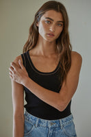 Saltwater Luxe Ganna Sweater Style S3121-Blk;Heart Sweater;By Together Clothing Mira Sleeveless Top STyle W1465 in Black;Black Contrast Stitching Tank Top; 
