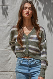 By Together Clothing Sedona Crop Cardigan Style W2196 in Olive;Fall Striped Cropped Cardigan; 