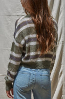 By Together Clothing Sedona Crop Cardigan Style W2196 in Olive;Fall Striped Cropped Cardigan; 