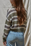 By Together Clothing Sedona Crop Cardigan Style W2196 in Olive;Fall Striped Cropped Cardigan; 