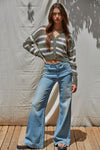 By Together Clothing Sedona Crop Cardigan Style W2196 in Olive;Fall Striped Cropped Cardigan; 
