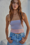 By Together Clothing Stacie Tube Top Style W1445 in Pink Blue;Striped Knit Tube Top;By Together Striped Knit Tube Top; 