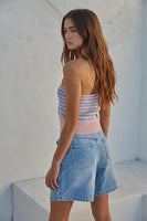 By Together Clothing Stacie Tube Top Style W1445 in Pink Blue;Striped Knit Tube Top;By Together Striped Knit Tube Top; 