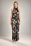 Caballero Collection Naf Dress in Sundown Floral Style CA4414-P1235; Espresso Brown Floral Halter Neck Dress