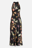 Caballero Collection Naf Dress in Sundown Floral Style CA4414-P1235; Espresso Brown Floral Halter Neck Dress
