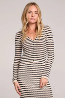 Saltwater Luxe Cardinal Cardigan Style S3729-BKWH1 in black and white stripe; 
Striped Fall Cardigan Sweater