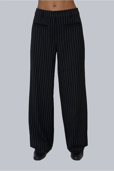 Central Park West Clothing Astrid Pinstripe Trousers Style CF25-4110W in Black;Fall Trouser Pant; 