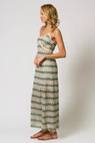 Central Park West Clothing Celene Rainbow Crochet Maxi Dress Style CU26-30105K in Neutral Multi. Partially Lined, Zig Zag Stripe, spaghetti strap, crochet spring summer maxi dress