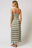 Central Park West Clothing Celene Rainbow Crochet Maxi Dress Style CU26-30105K in Neutral Multi. Partially Lined, Zig Zag Stripe, spaghetti strap, crochet spring summer maxi dress