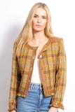 Central Park West Clothing Georgia Tweed Vegan Accent Jacket Style CF23-2505W in Camel;Tweed Jacket; 