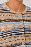 Central Park West Clothing Marlon Textured Stitch Cardigan Style CU26-10625S in Bown Blue Multi; 