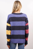 Central Park West Clothing Mia Oversized Crew Style CF23-1095S in Blue Multi;Women's Oversized Striped Crew Neck Sweater;Central Park West Oversized Sweater;Striped Over-sized Sweater; 