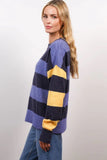 Central Park West Clothing Mia Oversized Crew Style CF23-1095S in Blue Multi;Women's Oversized Striped Crew Neck Sweater;Central Park West Oversized Sweater;Striped Over-sized Sweater; 