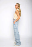 Central Park West Clothing Noa Tencel Cargo Pants Style CU23-4005W in Blue;Tencel Cargo Pant; 