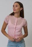 Central Park West Clothing  Serena Sheer Cardi with Cami Style CS26-10543S in Baby Pink. semi-sheer knit top, button-front with a cami underlayer top