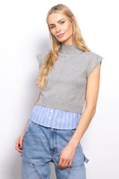 Central Park West Clothing Sutton Shirttail Turtleneck Sweater Style CP23-1061W in Grey; Shirt Tail Layered Sweater;central Park West Layered Sweater